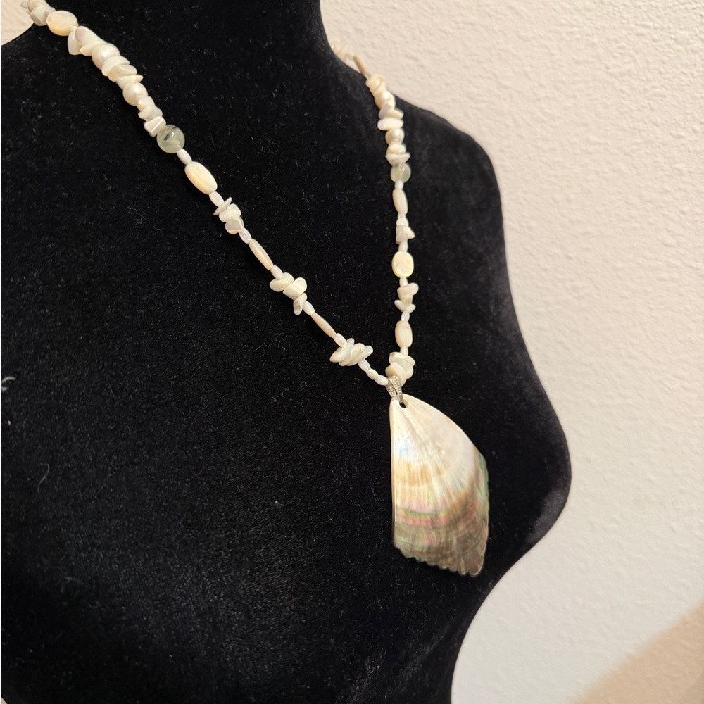 Mother of Pearl Shell Boho Necklace | Beachy Statement Pendant - Picture 3 of 5
